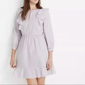 Madewell Ruffle Women’s Long Sleeves  Lavender Fit Flare Mini Dress ( NWOT) SZ 2